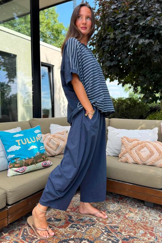 Below Deck Cheesecloth Stripe Tee Navy